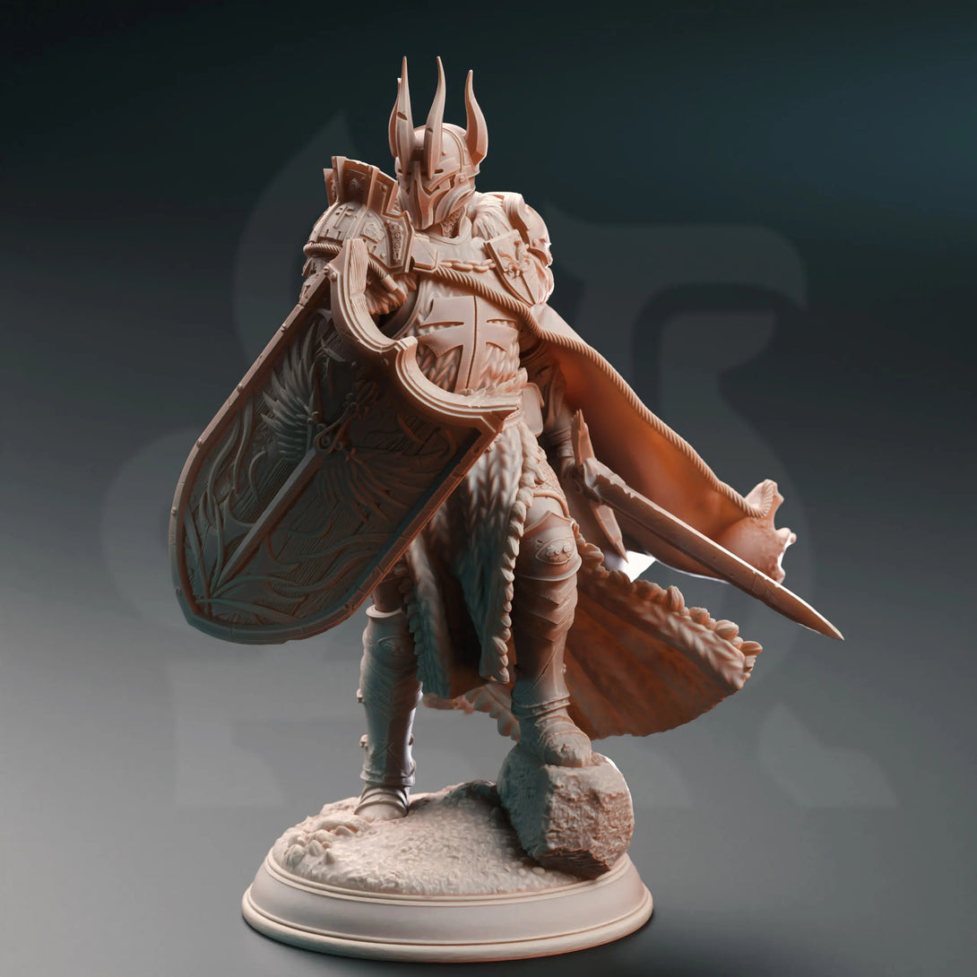 Caedes - Erdydion’s Chosen Paladin | DM Stash | 32mm | DnD, Pathfinder, TTRPG DM StashEin detailliertes Foto einer 3D-gedruckten Tabletop-Miniatur.  Die Figur steht in einer dynamischen Pose auf einem runden Sockel. Die Miniatur zeigt feine Details wie Verzierungen auf der Rüstung und einen entschlossenen Gesichtsausdruck. Die Oberfläche ist glatt und zeigt die Präzision des 3D-Drucks."