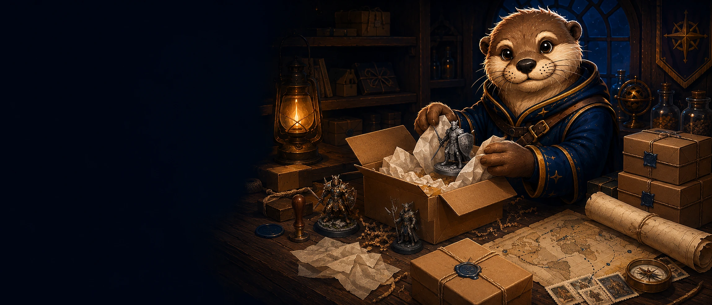 SBMiniatures Otter beim sicheren Verpacken einer Resin-Miniatur für den Versand