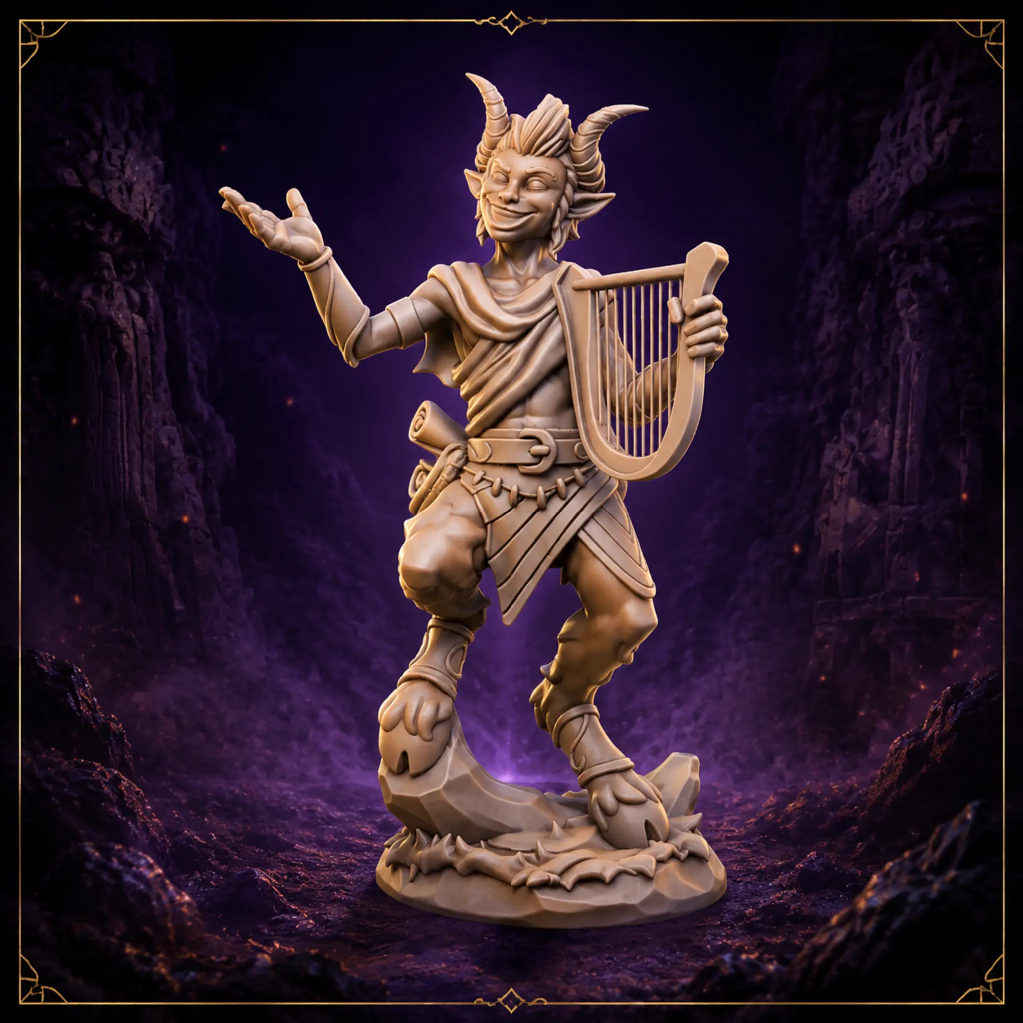 Faelor Reedwhistle, Satyr-Barde mit Leier – Frontansicht