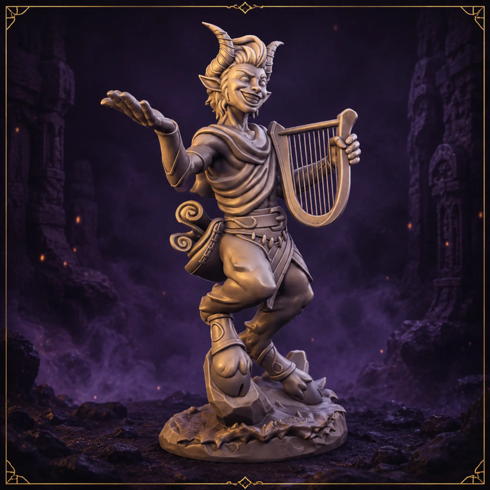 Faelor Reedwhistle, Satyr-Barde mit Leier – Dreiviertelansicht