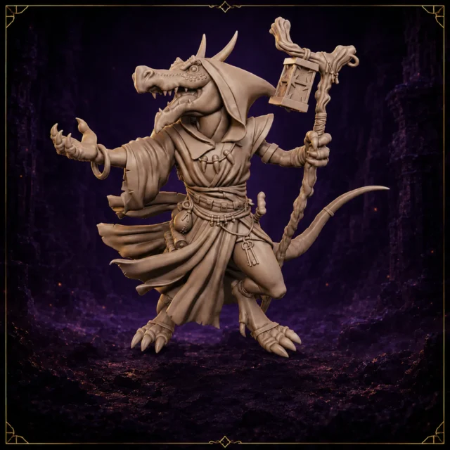 Kezrik Emberveil, Kobold Sorcerer mit Laternenstab – Frontansicht