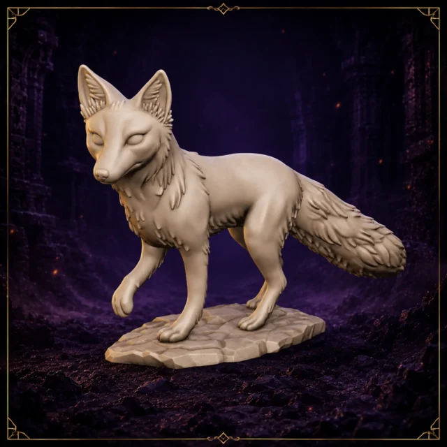 Fox Companion Fantasy Fuchs 32 mm Resin Miniatur mit buschigem Schweif – Vorderansicht