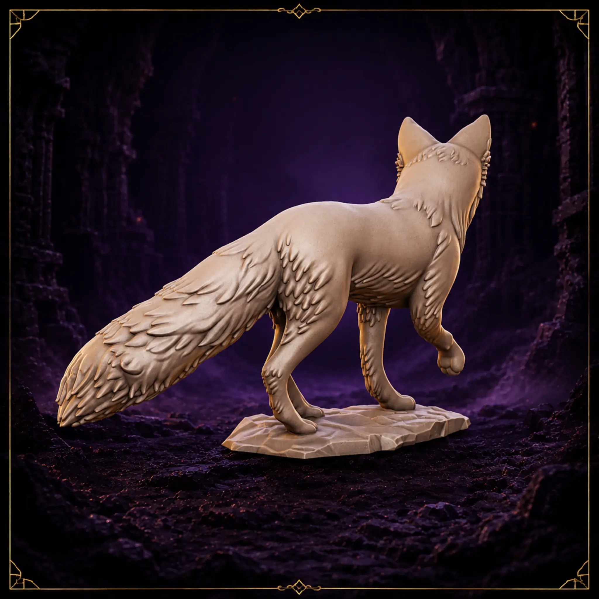 Fox Companion Fantasy Fuchs Resin Miniatur mit großem Schweif – Rückansicht