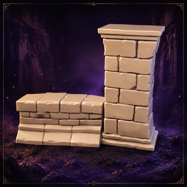 Stonewatch Corner Wall – verwitterte Ruinenmauer mit Säule aus Resin für 32-mm-Fantasy-Tabletop und Dungeon-Gelände