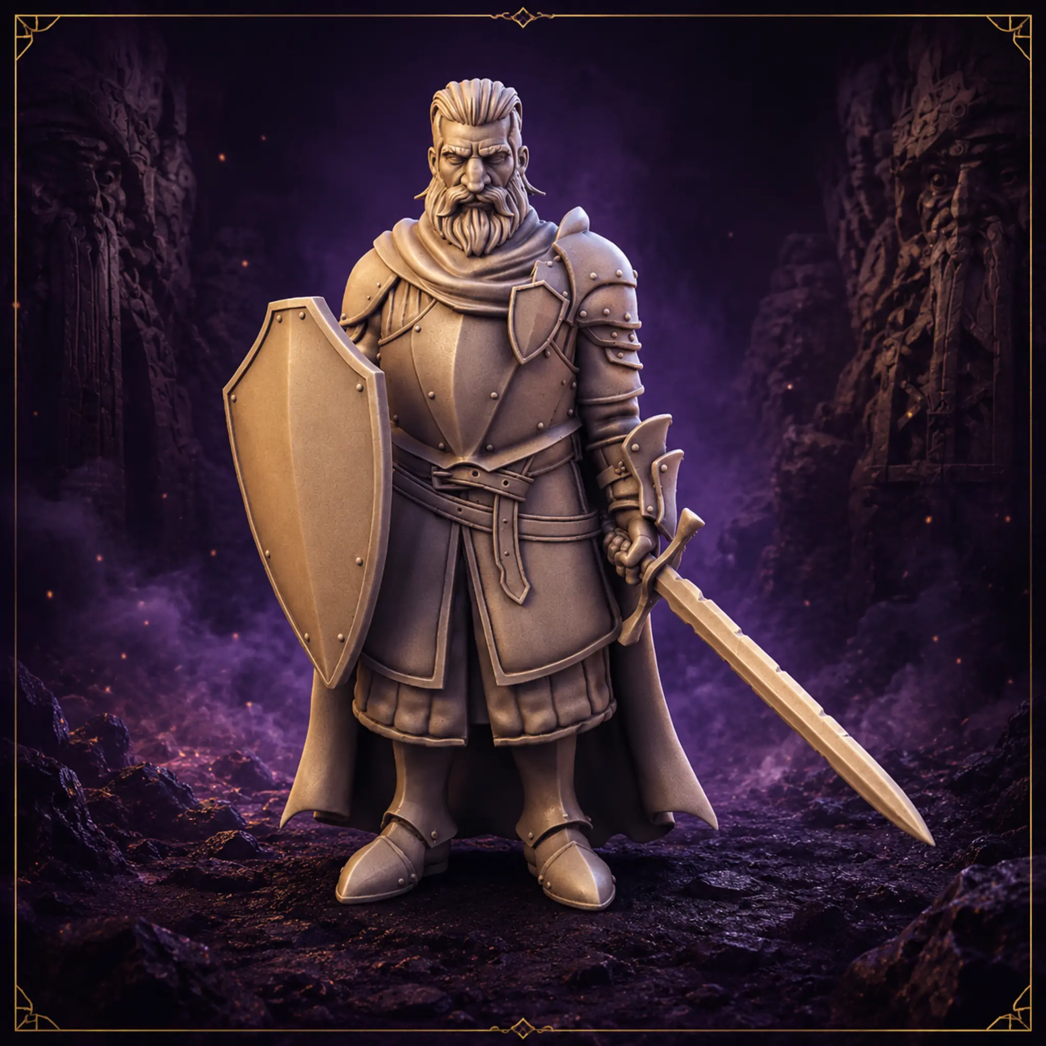 Town Guard Captain 2 Stadtwachen Hauptmann 32 mm Resin Miniatur mit Schwert und Schild – Vorderansicht