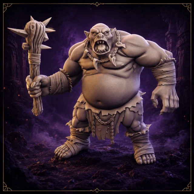Gorak Bonebreaker Ogre Brute 32 mm Resin Miniatur mit massiver Stachelkeule – Vorderansicht