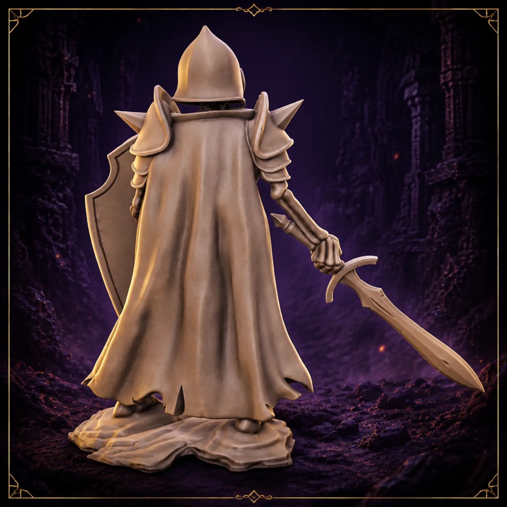 Graveguard Sentinel Untote Resin Miniatur mit Rüstung Schild und Umhang – Rückansicht