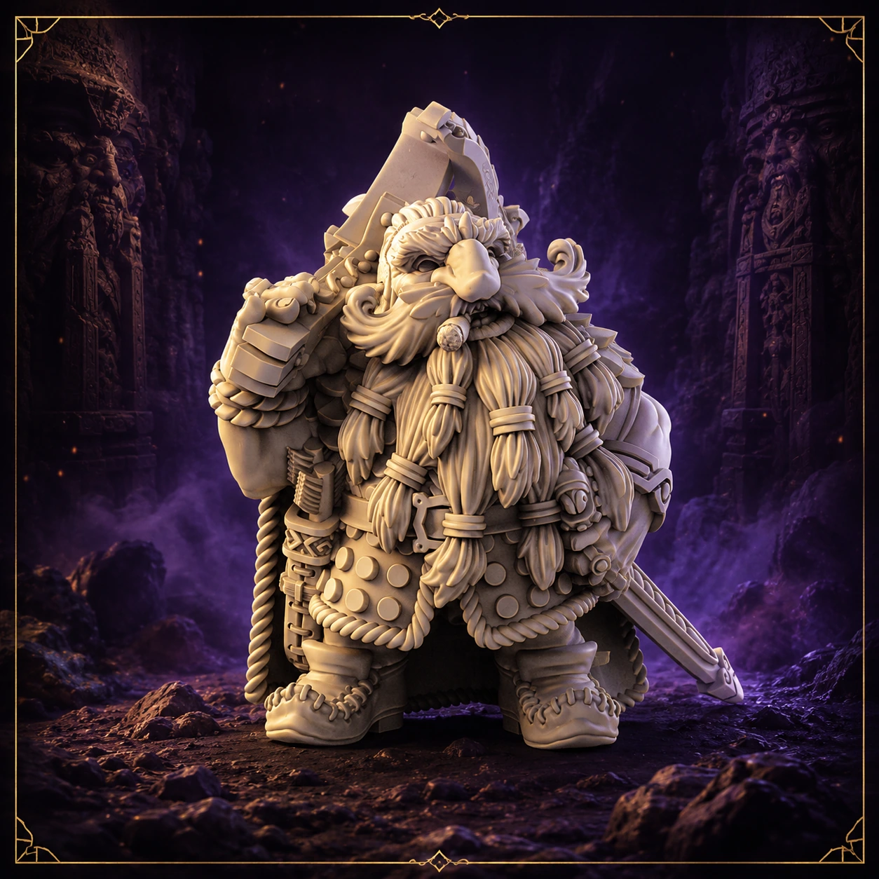 Thugni Olafsson Dwarf Hero 32 mm Resin Miniatur mit Schwert und Schild – Vorderansicht