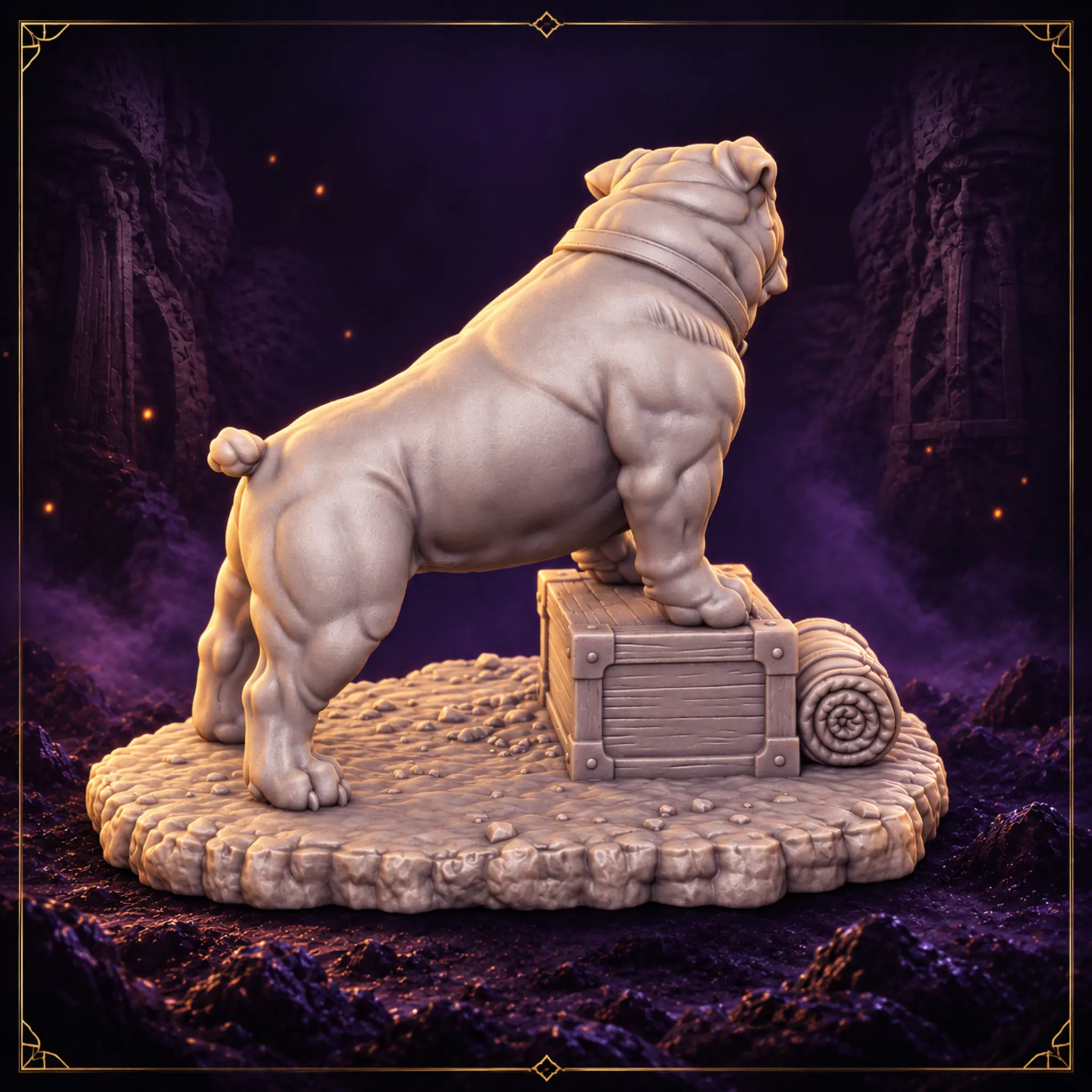 Bulldog Companion – Fantasy Hund Resin Miniatur auf scenic Base – Rückansicht