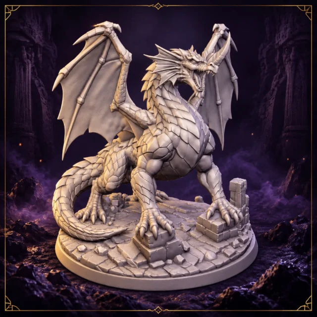 Vaelzoryn Stormcrest Blauer Drache Resin Miniatur mit großen Flügeln – Vorderansicht