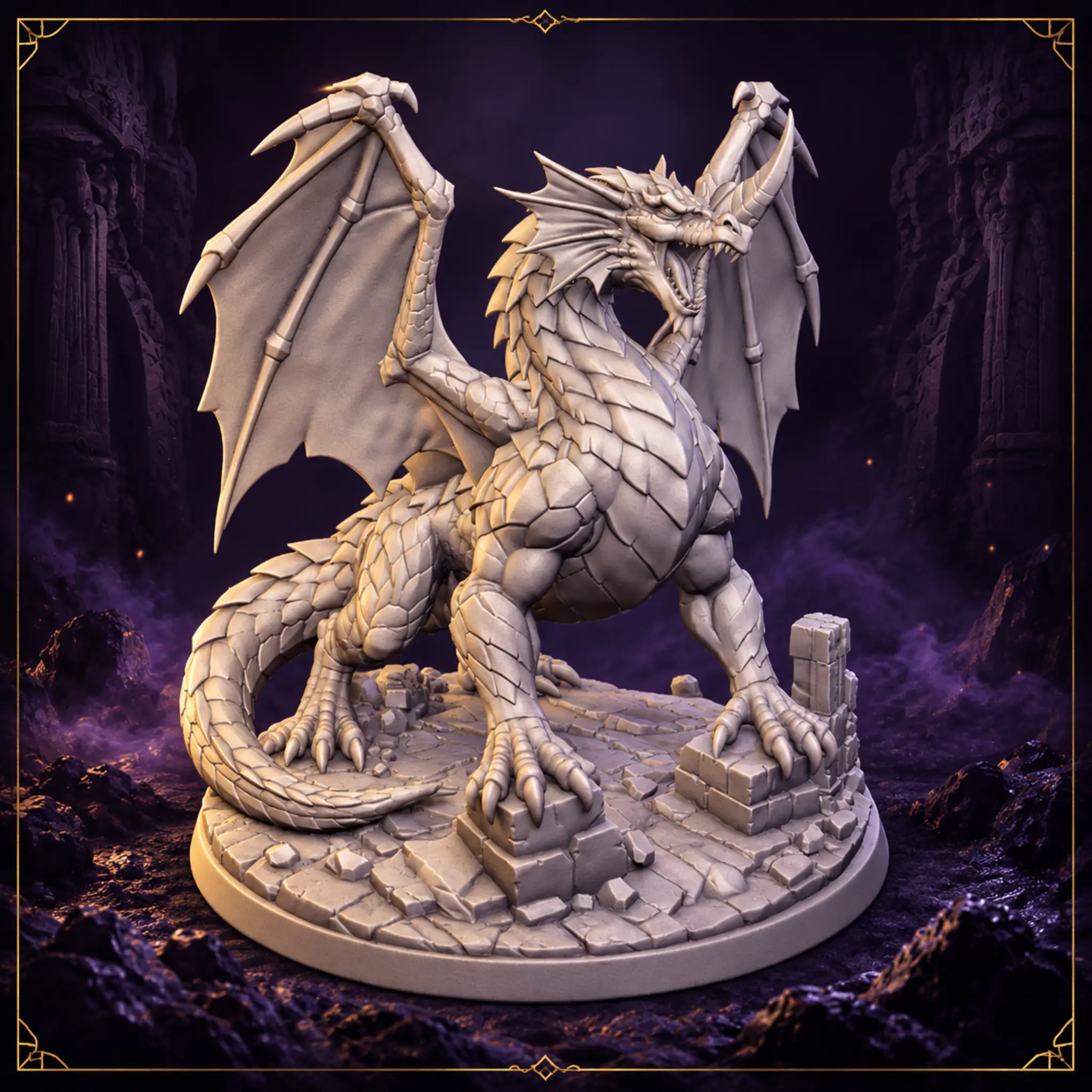 Vaelzoryn Stormcrest Blauer Drache Resin Miniatur mit großen Flügeln – Vorderansicht