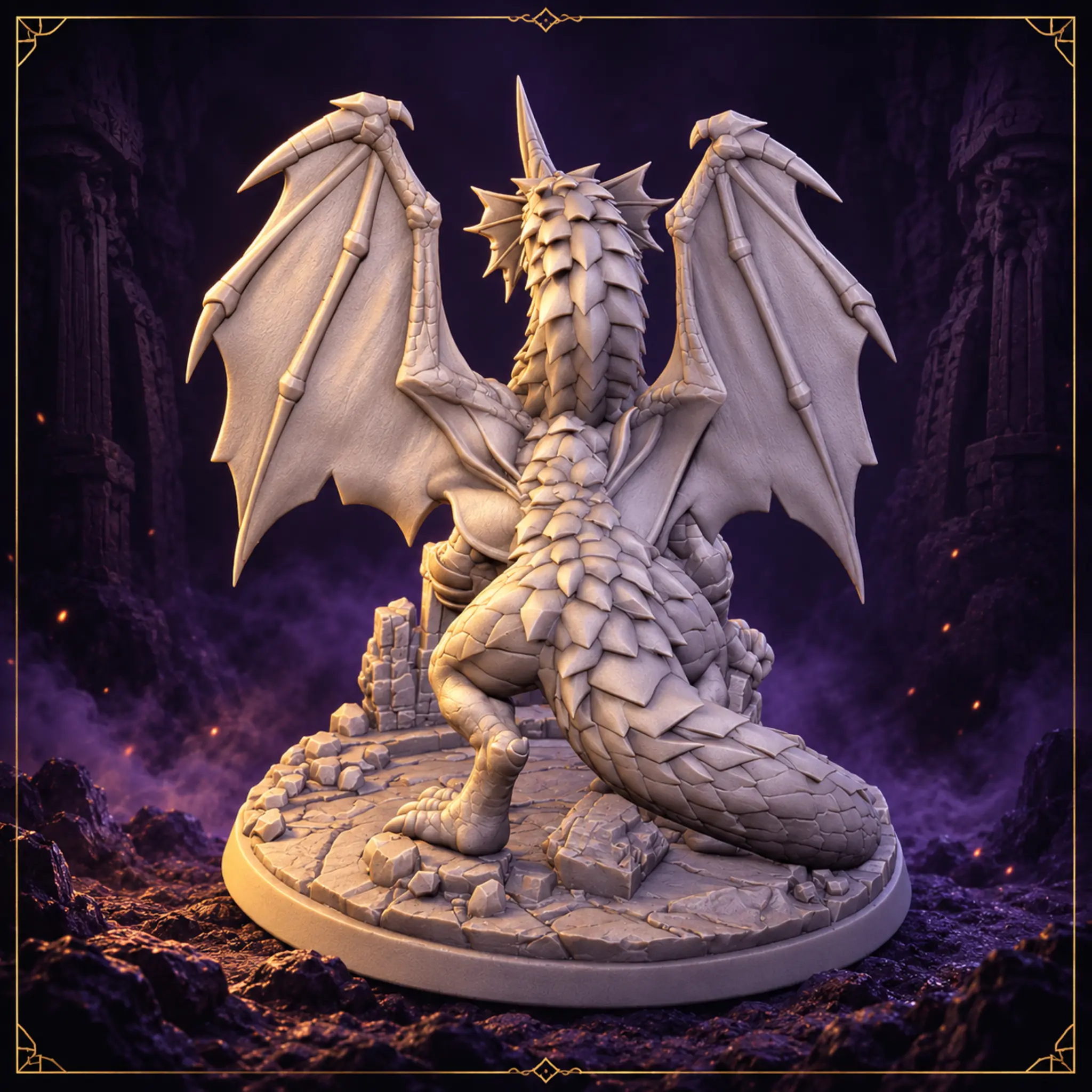 Vaelzoryn Stormcrest Blue Dragon Resin Miniatur mit Schuppenpanzer – Rückansicht