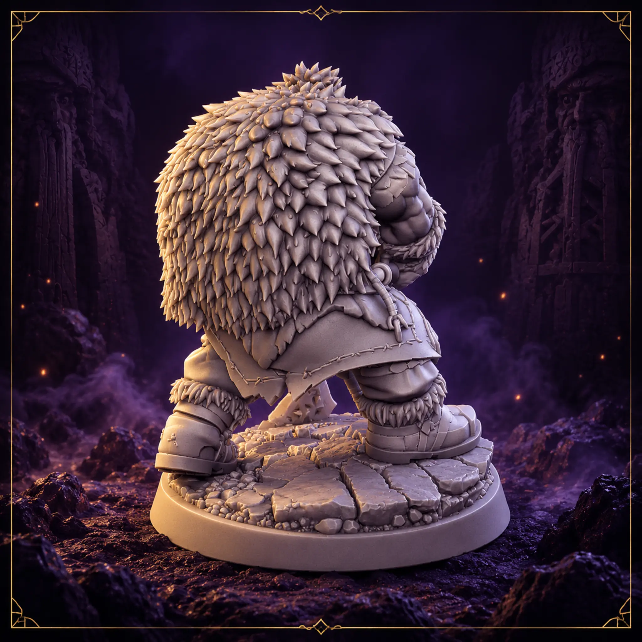 Brokvar Ironfury Dwarf Berserker Resin Miniatur mit Fellmantel – Rückansicht