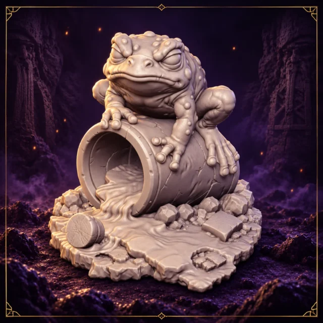 Frog Companion – 32 mm Resin Miniatur auf scenic Base mit Rohr und Wasser – Produktansicht