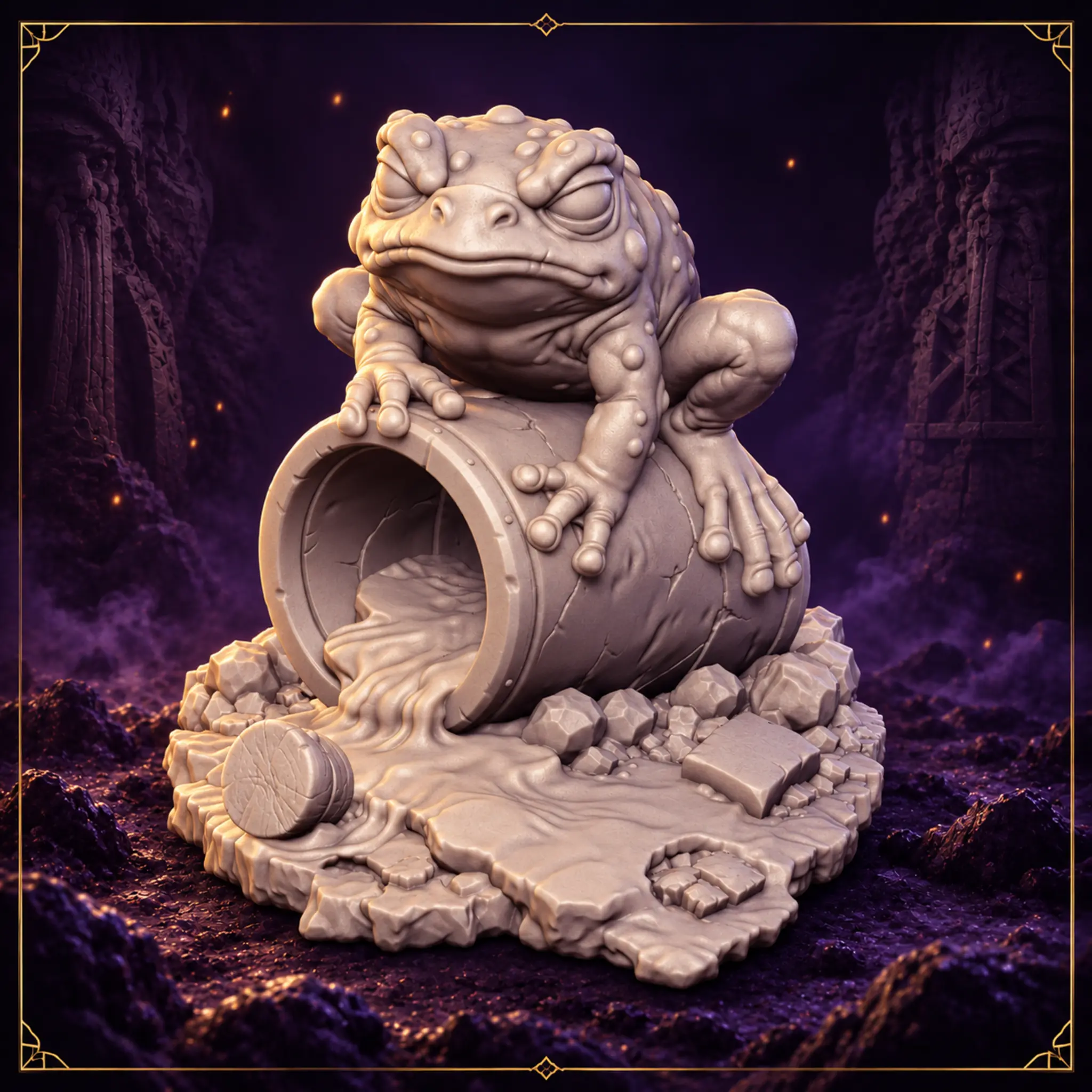 Frog Companion – 32 mm Resin Miniatur auf scenic Base mit Rohr und Wasser – Produktansicht