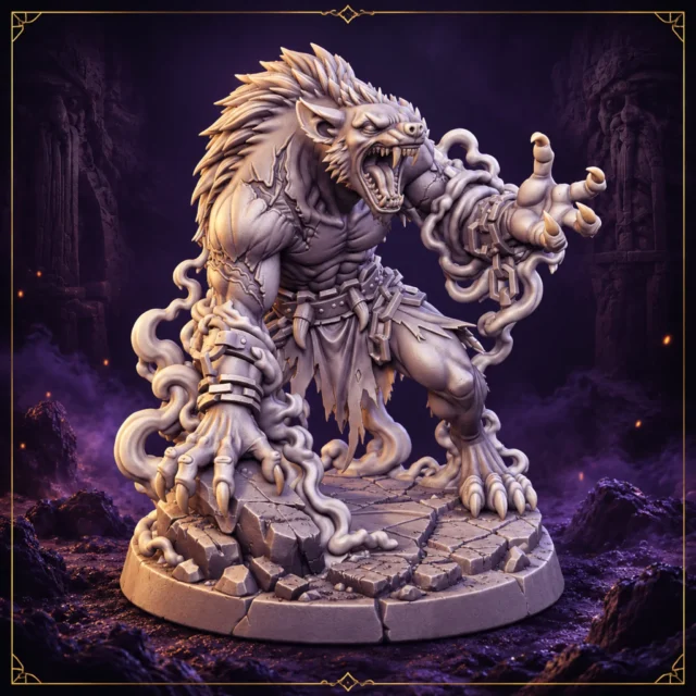 Gnoll Biest 32 mm Resin Miniatur mit Klauen und Energieeffekten – Vorderansicht
