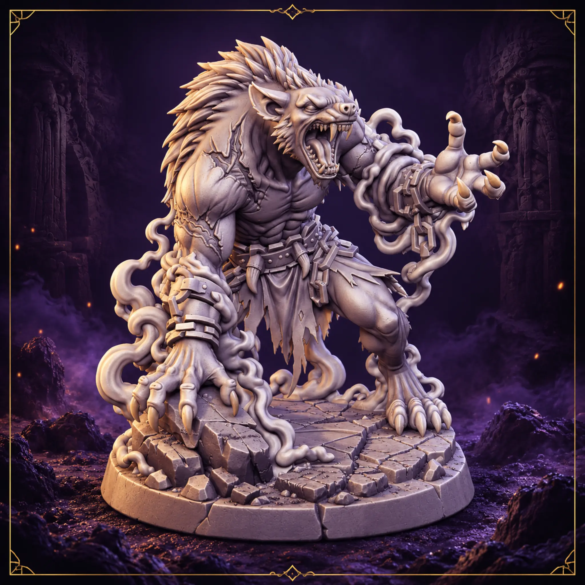 Gnoll Biest 32 mm Resin Miniatur mit Klauen und Energieeffekten – Vorderansicht