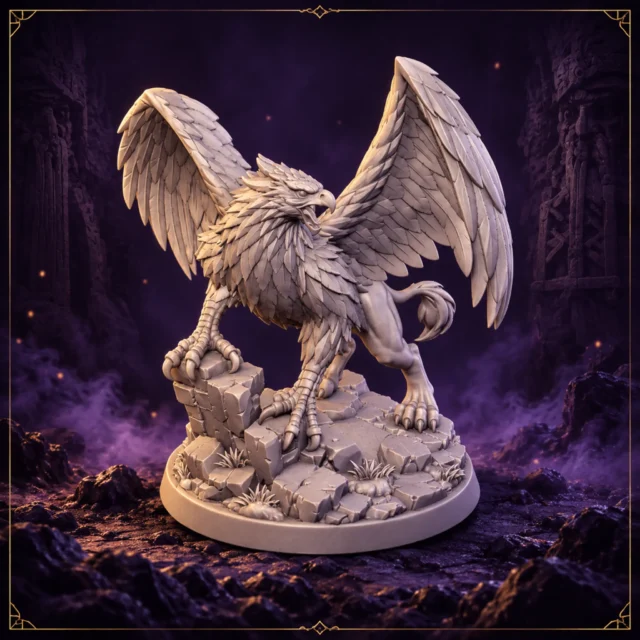 Aetherclaw Greif Resin Miniatur mit ausgebreiteten Flügeln – Vorderansicht
