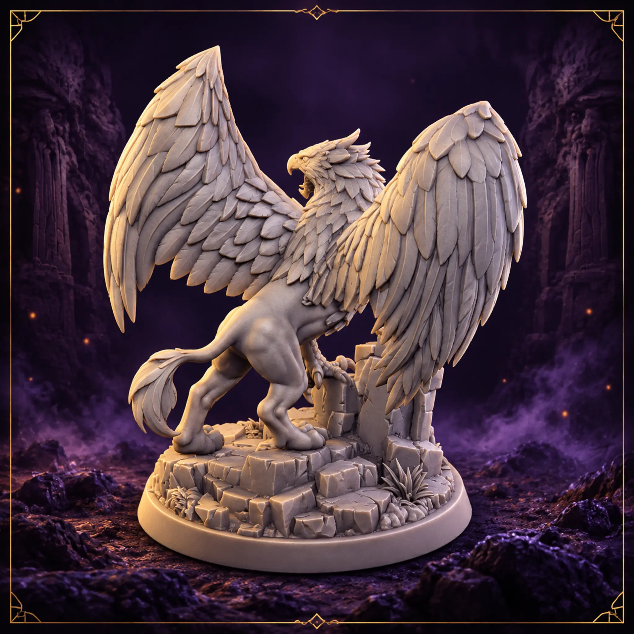 Aetherclaw Griffon Resin Miniatur mit großen Federflügeln – Rückansicht