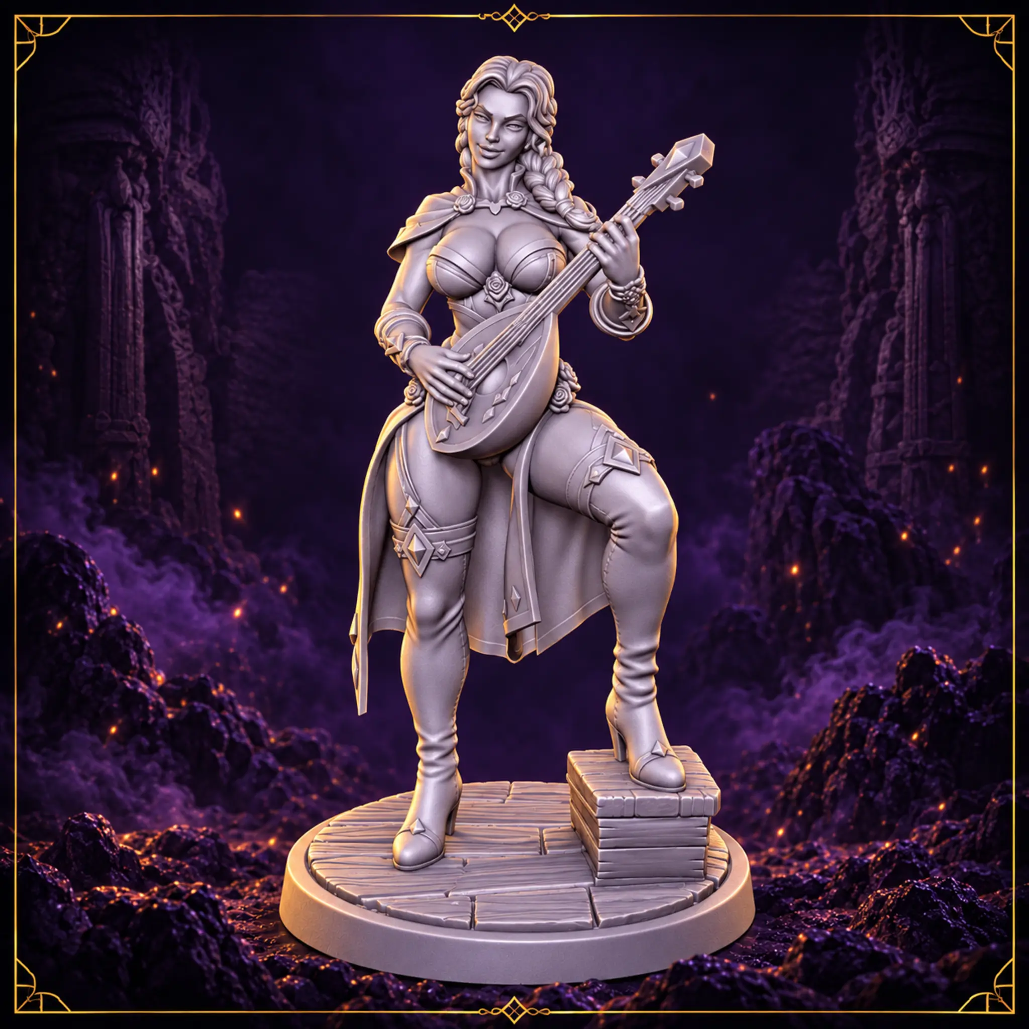Lyra Valewind – Mensch Barde 32 mm Resin Miniatur mit Laute – Vorderansicht