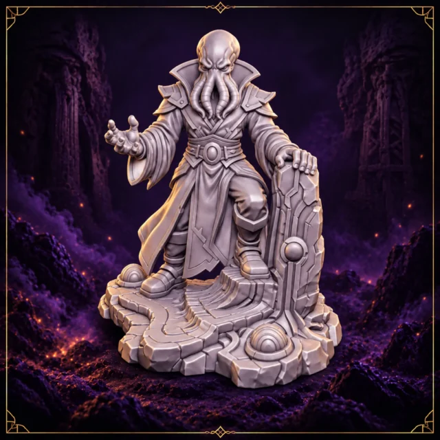 Xal’Veth the Thought Eater – psionische Aberration als 32 mm Resin Boss Miniatur mit scenic Base – Vorderansicht