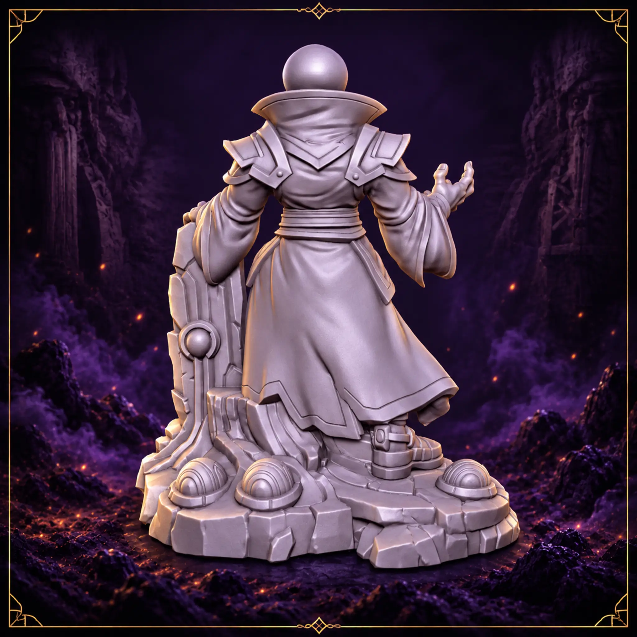 Xal’Veth the Thought Eater – Fantasy Resin Miniatur mit Robe Schulterpanzerung und monumentaler Base – Rückansicht