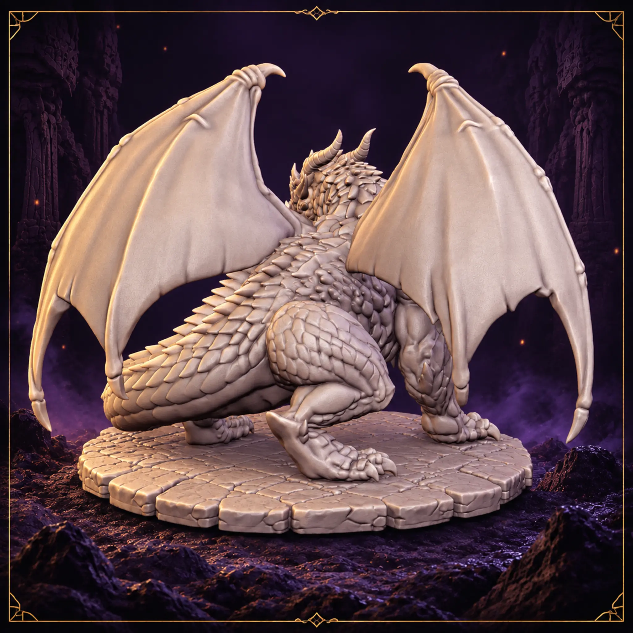 Pyrothar Embermaw roter Drache Resin Miniatur mit großen Flügeln und gepanzertem Schwanz – Rückansicht